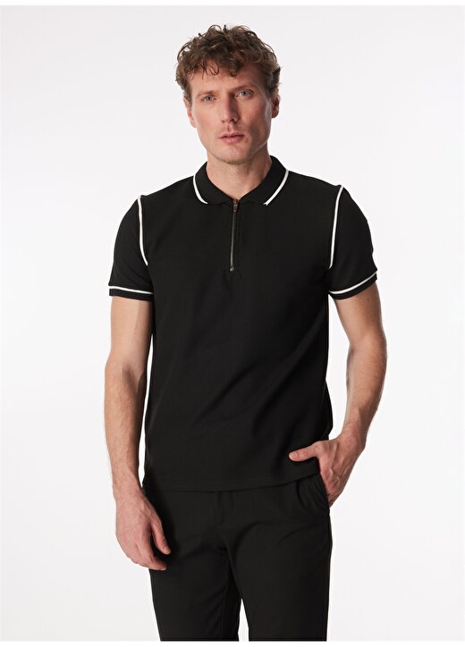 Fabrika Siyah Erkek Basic Jakarlı Polo T-Shirt VIDAR 2