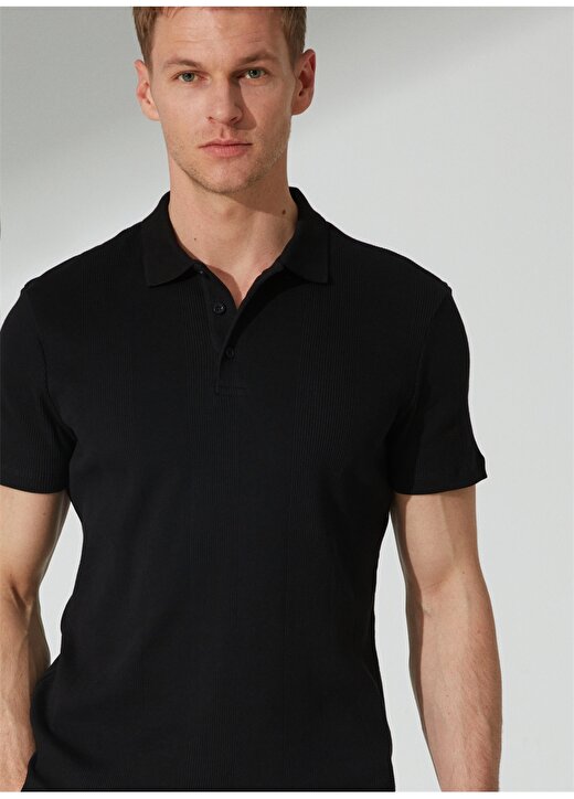 Fabrika Polo Yaka Düz Siyah Erkek T-Shirt STEVEN 3