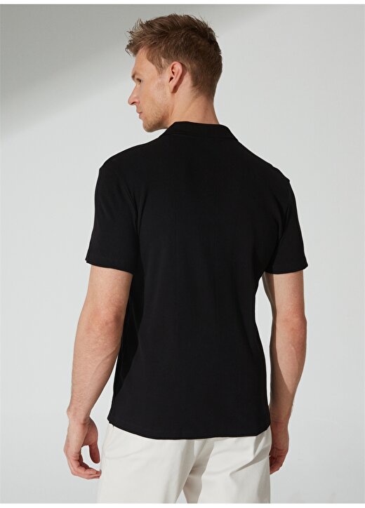 Fabrika Polo Yaka Düz Siyah Erkek T-Shirt STEVEN 4