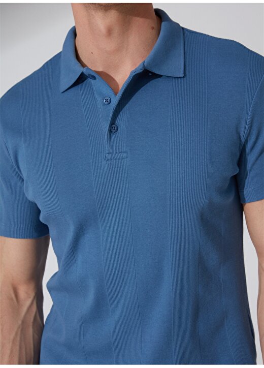 Fabrika Polo Yaka Düz İndigo Erkek T-Shirt STEVEN 3