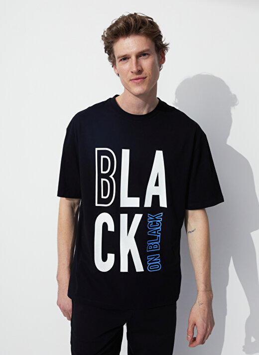 Black On Black Bisiklet Yaka Baskılı Siyah Erkek T-Shirt E-TEFIS 3