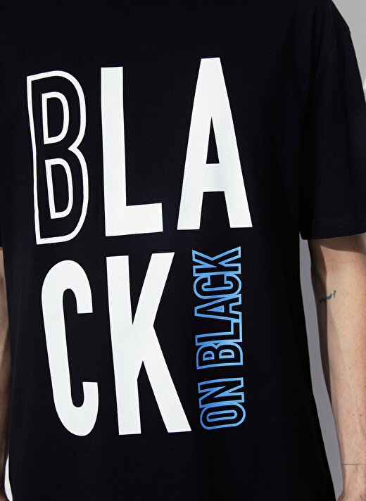 Black On Black Bisiklet Yaka Baskılı Siyah Erkek T-Shirt E-TEFIS 4