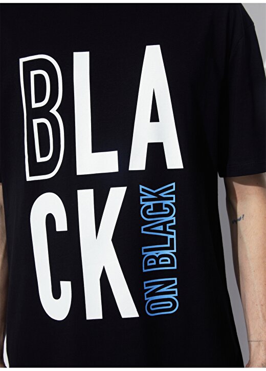 Black On Black Bisiklet Yaka Baskılı Siyah Erkek T-Shirt E-TEFIS 4