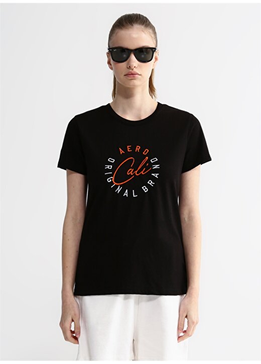 Aeropostale Bisiklet Yaka Nakışlı Siyah Kadın T-Shirt K-6141 3