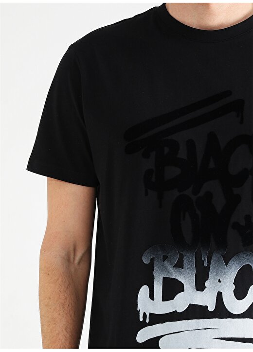 Black On Black Bisiklet Yaka Baskılı Siyah Erkek T-Shirt E-SUNAZ 4