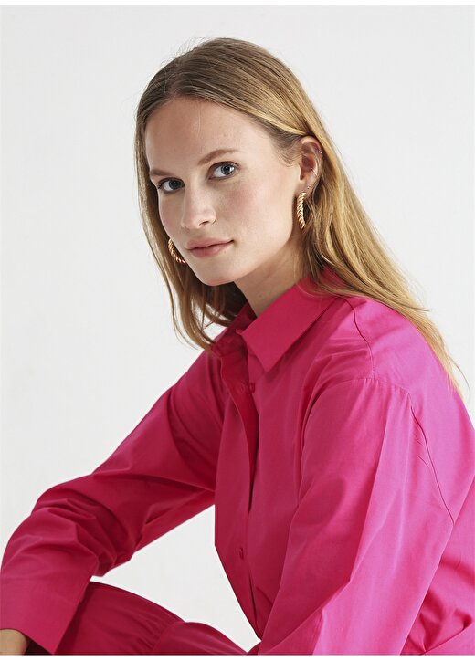 Fabrika Gömlek Yaka Düz Fuşya Midi Kadın Elbise BROOK 1