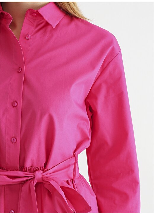 Fabrika Gömlek Yaka Düz Fuşya Midi Kadın Elbise BROOK 4