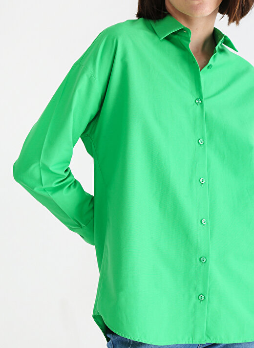 Aeropostale Oversize Gömlek Yaka Düz Yeşil Kadın Gömlek K-RONES 4
