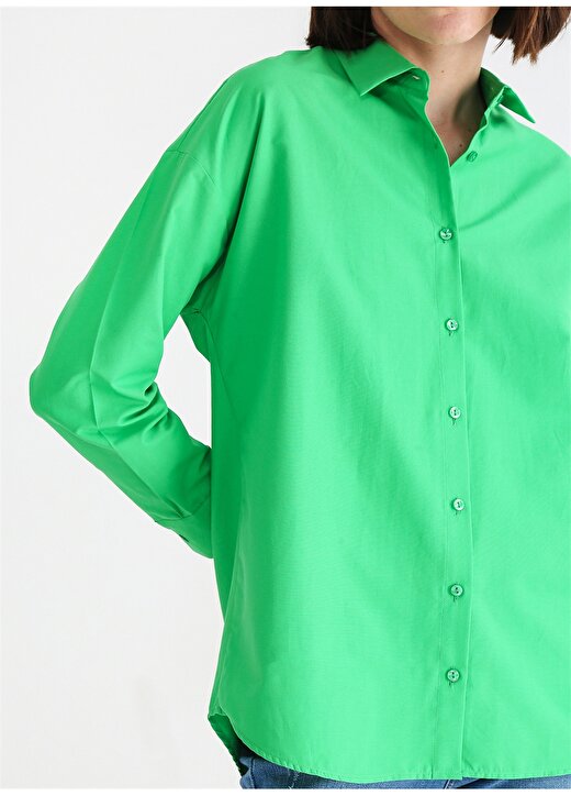 Aeropostale Oversize Gömlek Yaka Düz Yeşil Kadın Gömlek K-RONES 4