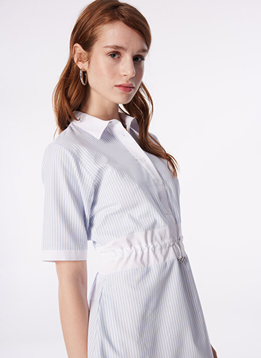 Fabrika Gömlek Yaka Çizgili Mavi - Beyaz Mini Kadın Elbise NIDAS 4