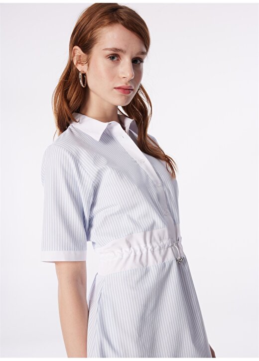 Fabrika Gömlek Yaka Çizgili Mavi - Beyaz Mini Kadın Elbise NIDAS 2