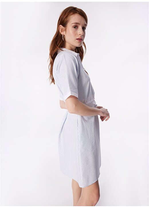 Fabrika Gömlek Yaka Çizgili Mavi - Beyaz Mini Kadın Elbise NIDAS 4
