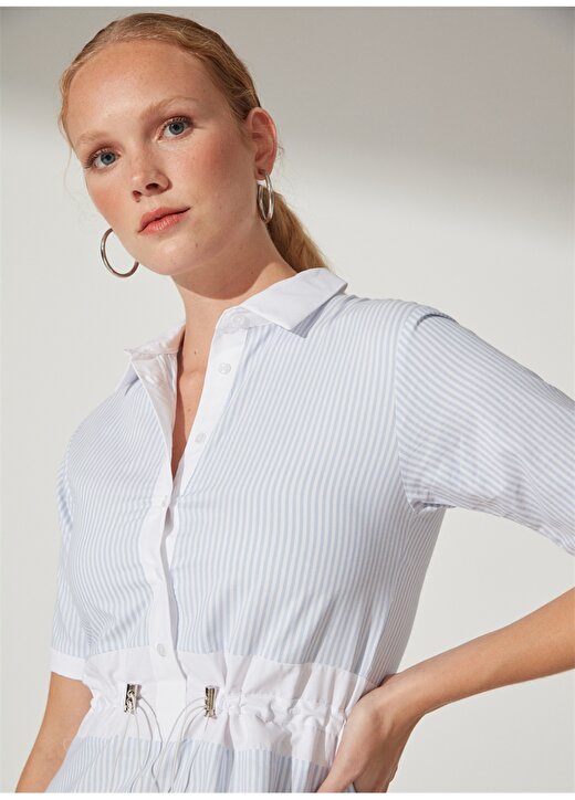 Fabrika Gömlek Yaka Çizgili Mavi - Beyaz Mini Kadın Elbise NIDAS 3