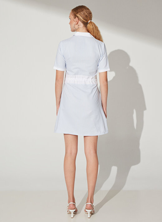 Fabrika Gömlek Yaka Çizgili Mavi - Beyaz Mini Kadın Elbise NIDAS 3