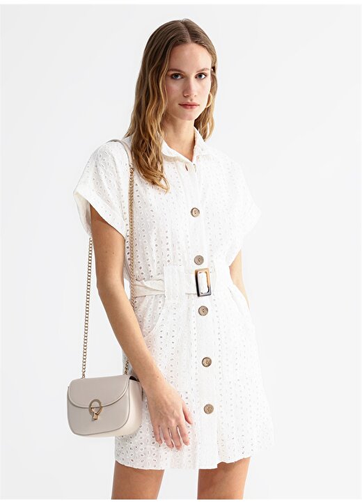 Fabrika Beyaz Kadın Mini Fisto Elbise PINKEL 1