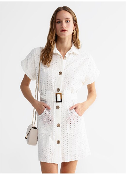 Fabrika Beyaz Kadın Mini Fisto Elbise PINKEL 3
