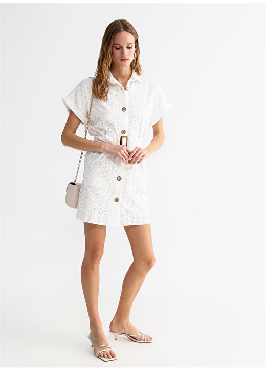 Fabrika Beyaz Kadın Mini Fisto Elbise PINKEL 4