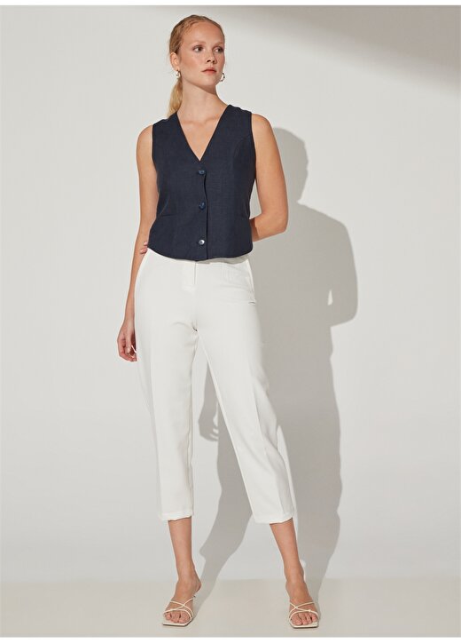 Fabrika Comfort Yüksek Bel Basic Beyaz Kadın Pantolon CM-BETI 3