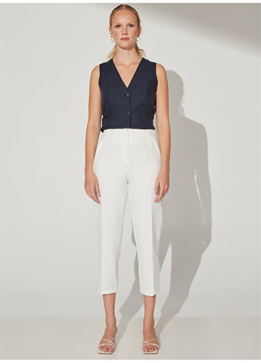 Fabrika Comfort Yüksek Bel Basic Beyaz Kadın Pantolon CM-BETI 4