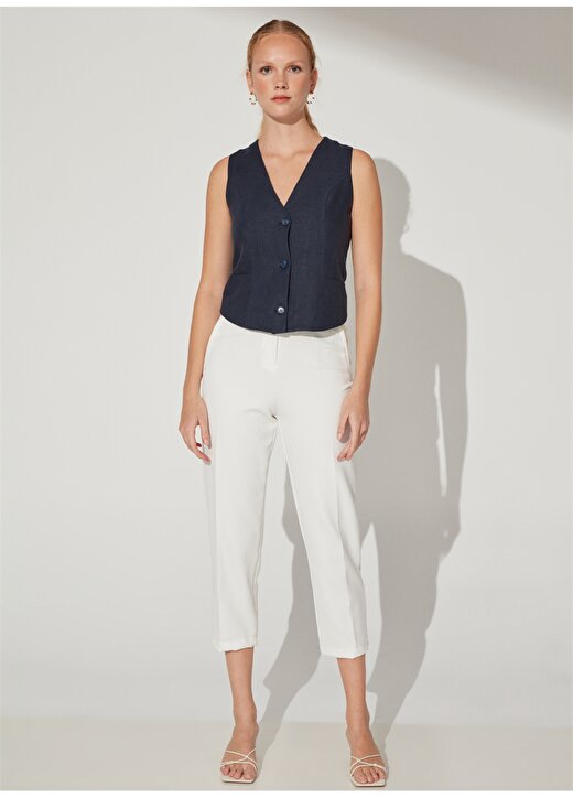 Fabrika Comfort Yüksek Bel Basic Beyaz Kadın Pantolon CM-BETI 1