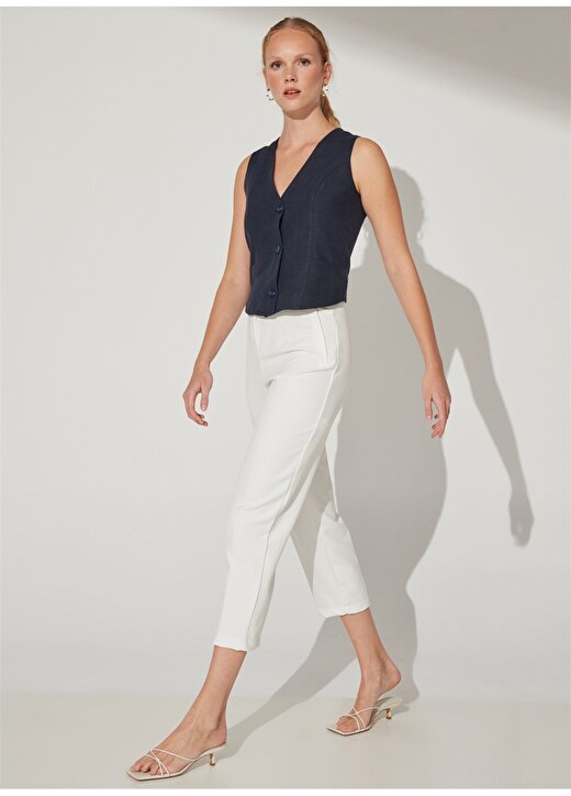 Fabrika Comfort Yüksek Bel Basic Beyaz Kadın Pantolon CM-BETI 2