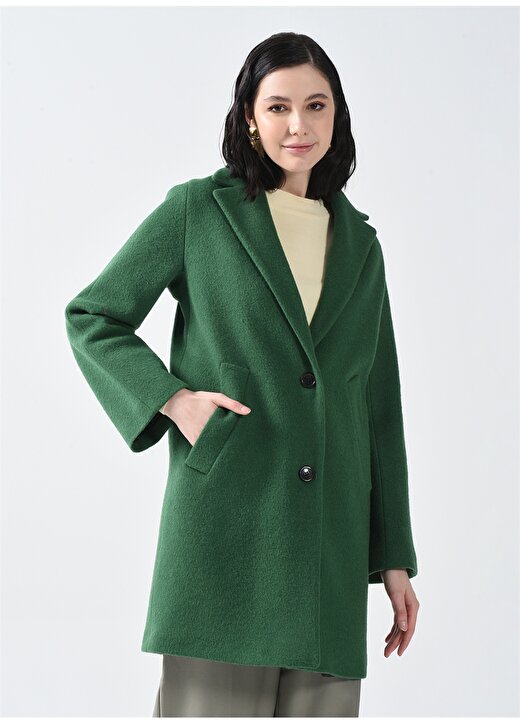 P By Paltoı Yeşil Kadın Kaşe Kaban 5820 3