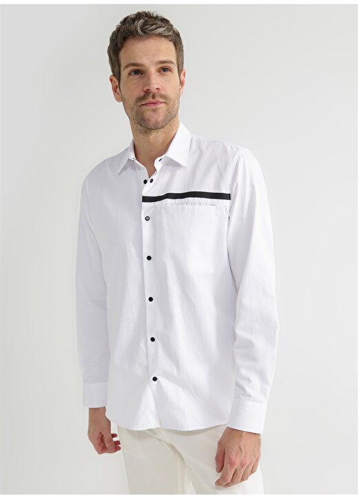 Black On Black Relaxed Gömlek Yaka Baskılı Beyaz Erkek Gömlek E-NORVEC 3