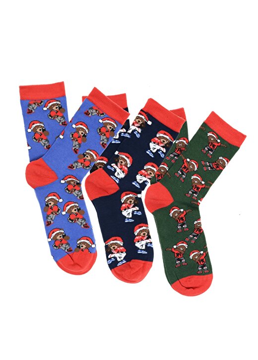 Paul Kenzie 3'Lü Çok Renkli Kadın Soket Çorap Teddy Christmas 3