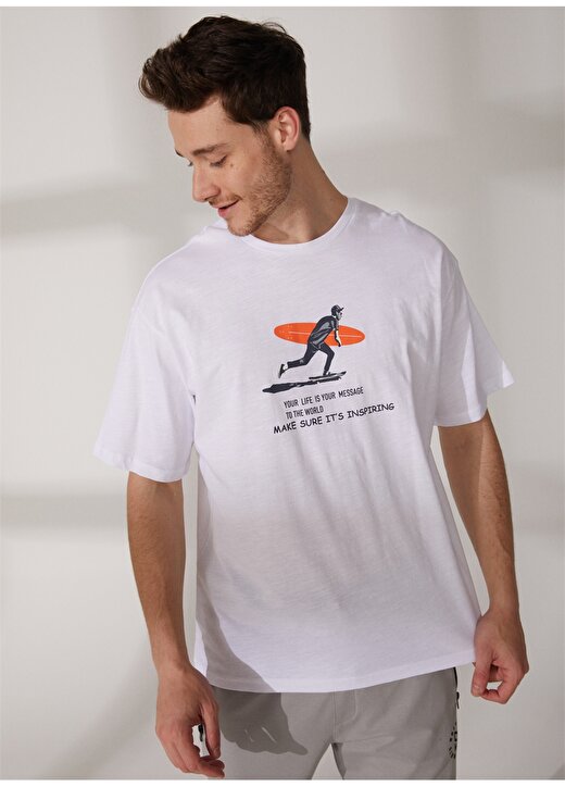 Limon Bisiklet Yaka Baskılı Beyaz Erkek T-Shirt WOS 2