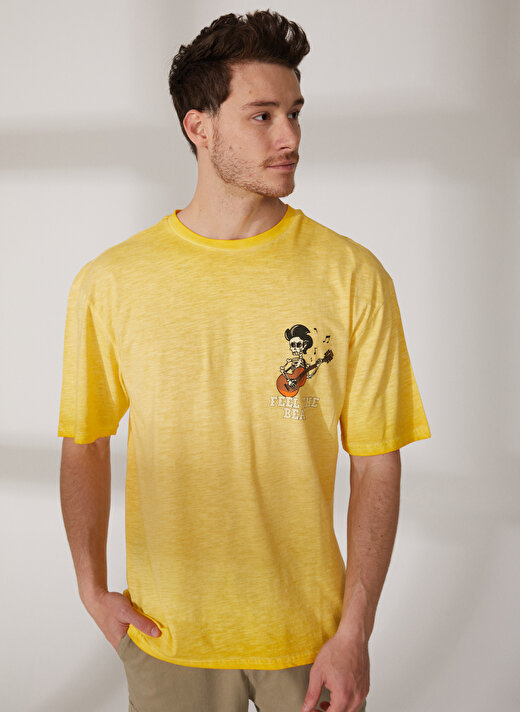 Limon Bisiklet Yaka Yağ Yıkama Sarı Erkek T-Shirt FEEL 2