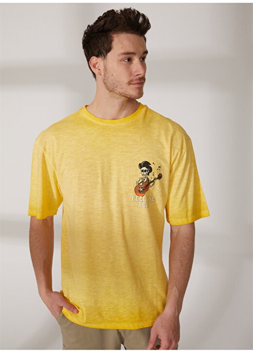 Limon Bisiklet Yaka Yağ Yıkama Sarı Erkek T-Shirt FEEL 2