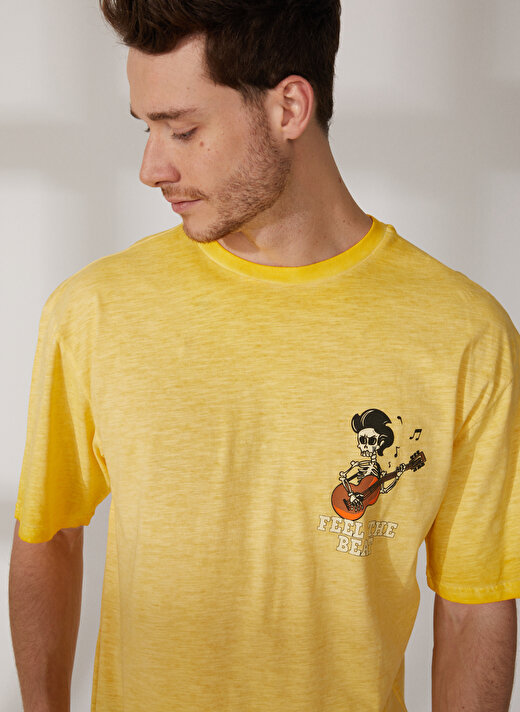 Limon Bisiklet Yaka Yağ Yıkama Sarı Erkek T-Shirt FEEL 3