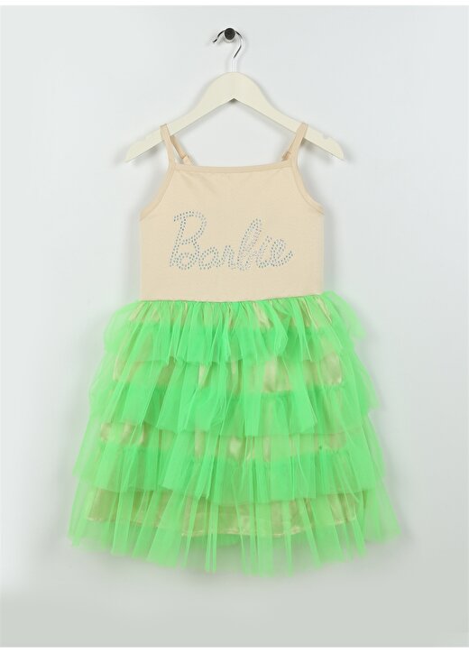 Barbie Taşlı Çok Renkli Kız Çocuk Diz Üstü Elbise 23PRB-810 1