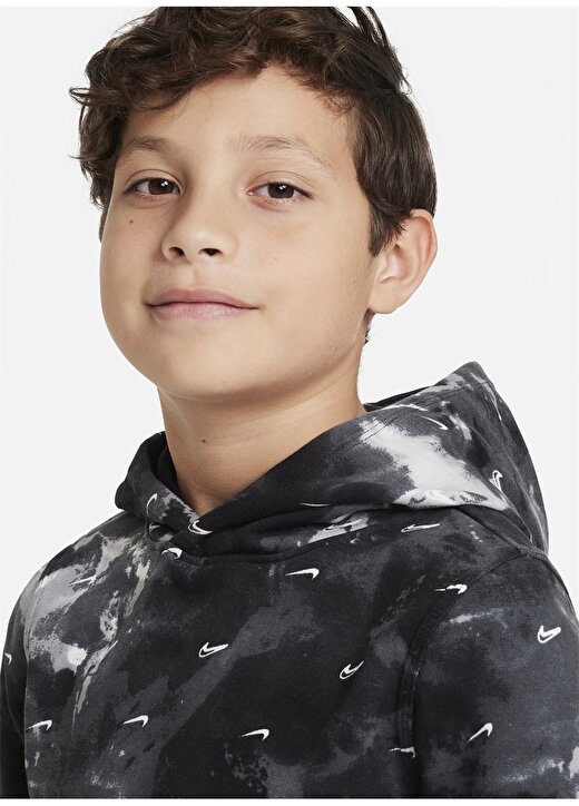Nike Çocuk Siyah - Gri - Gümüş Kapüşonlu Sweatshirt DV3059-010 B NSW CLUB FLC PO FT AOP 3