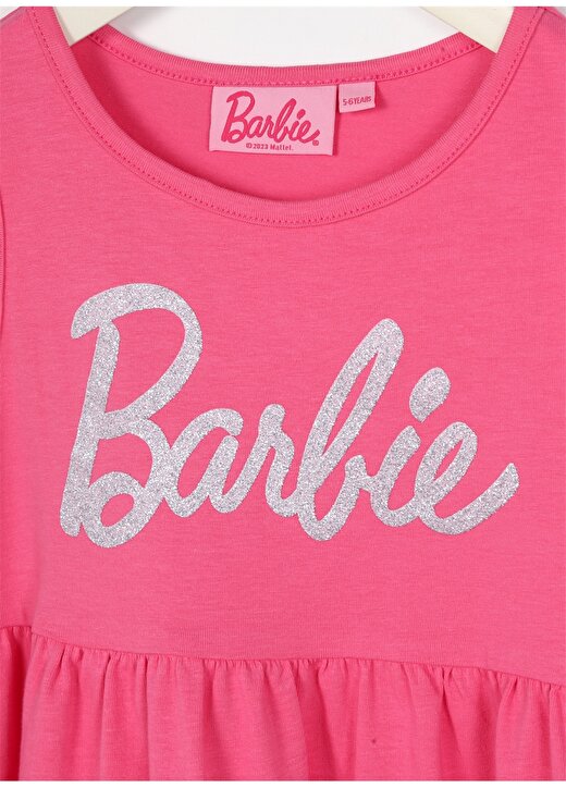 Barbie Fuşya Kız Çocuk Bisiklet Yaka Kolsuz Diz Üstü Baskılı Elbise 23SSB-85 3