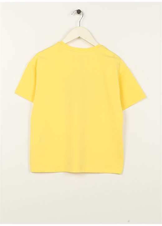 Aeropostale Sarı Kız Çocuk Bisiklet Yaka Düşük Omuz Oversize Düz T-Shirt 23SAG-37 2