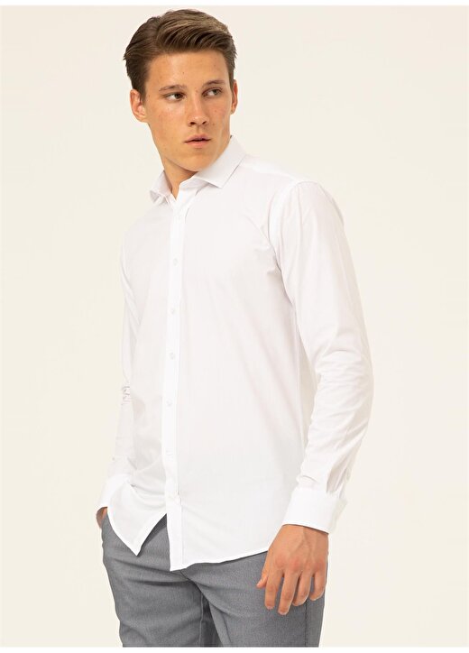 Süvari Klasik Yaka Düz Beyaz Erkek Gömlek GM1007100506 2