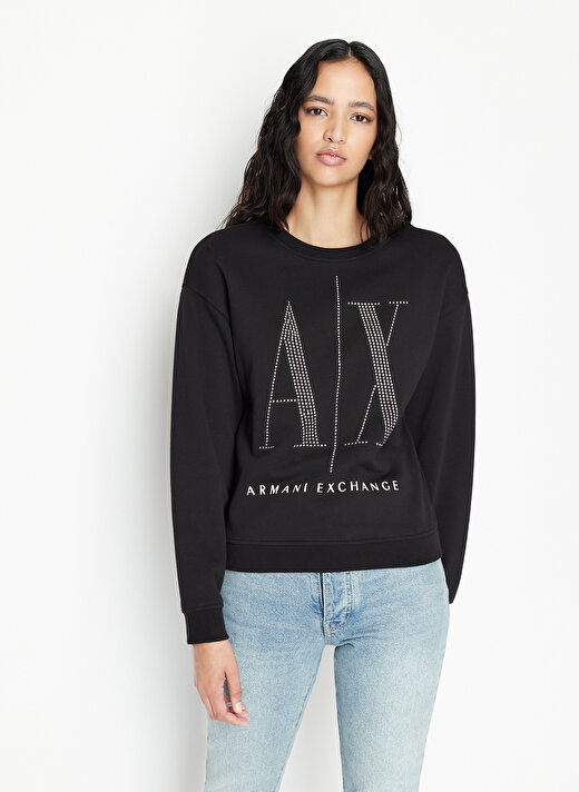 Armani Exchange Bisiklet Yaka Baskılı Siyah Kadın Sweatshırt 8NYM01 1