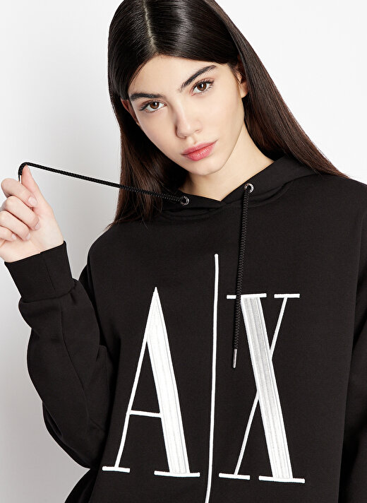 Armani Exchange Kapüşon Yaka Baskılı Siyah Kadın Sweatshırt 8NYM52 2