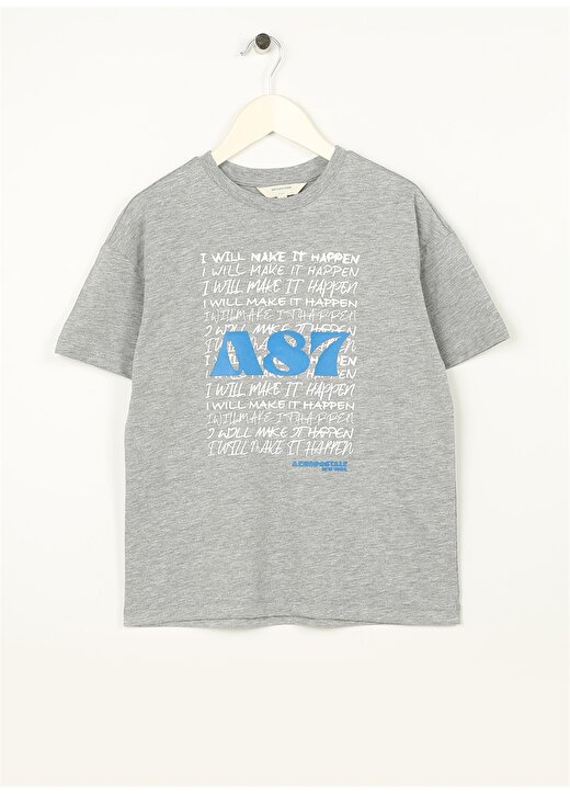 Aeropostale Baskılı Gri Melanj Erkek Çocuk T-Shirt 23SAB-09 1
