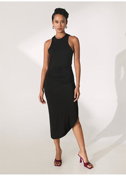 Didem Soydan X Fabrika Siyah Kadın Midi Dar Tek Omuz Elbise D105 4