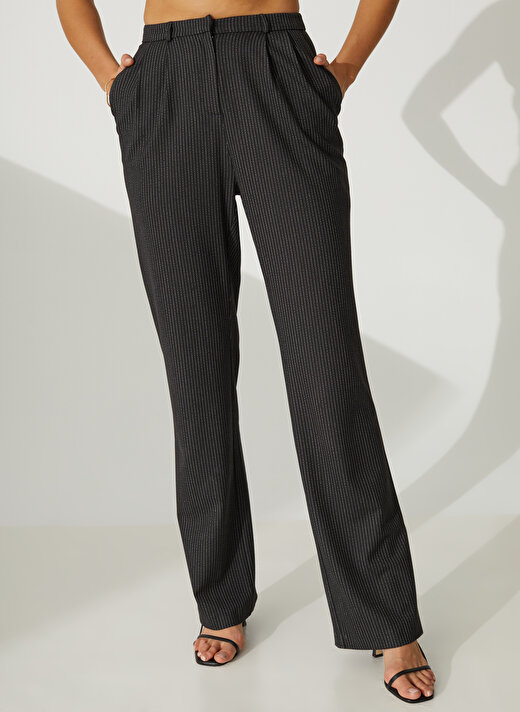 Didem Soydan X Fabrika Yüksek Bel Geniş Fit Siyah - Beyaz Kadın Pantolon D152 4