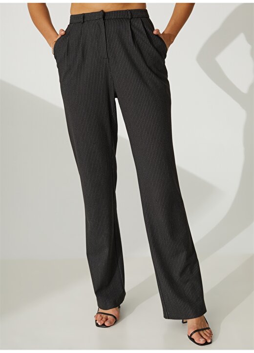 Didem Soydan X Fabrika Yüksek Bel Geniş Fit Siyah - Beyaz Kadın Pantolon D152 4