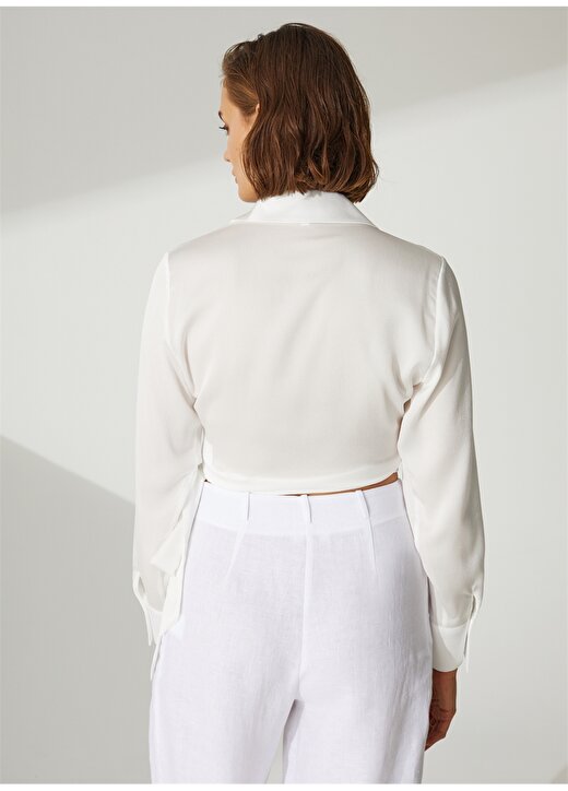 Didem Soydan X Fabrika Gömlek Yaka Düz Beyaz Kadın Bluz D113 4