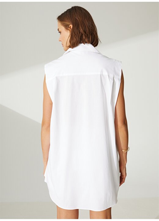 Didem Soydan X Fabrika Uzun Gömlek Yaka Düz Beyaz Kadın Gömlek D149 4