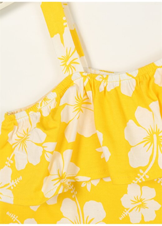 Limon Sarı Kız Çocuk Kayık Yaka Askılı Diz Üstü Desenli Elbise CORAL GIRL-23 3