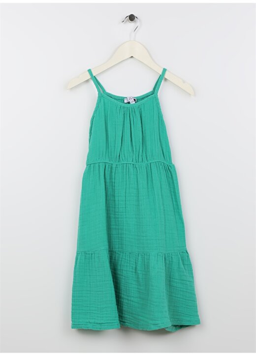 Limon Yeşil Kız Çocuk Yuvarlak Yaka Kolsuz Düz Elbise VAL GIRL-23 1
