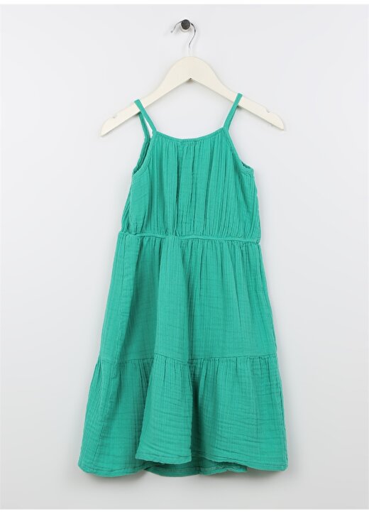 Limon Yeşil Kız Çocuk Yuvarlak Yaka Kolsuz Düz Elbise VAL GIRL-23 2