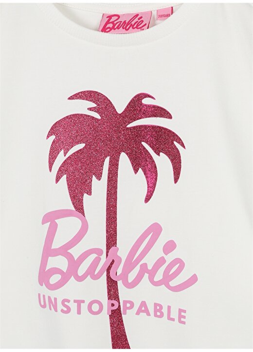 Barbie Ekru Kız Çocuk Bisiklet Yaka Kısa Kollu Baskılı T-Shirt 23SSB-65 3