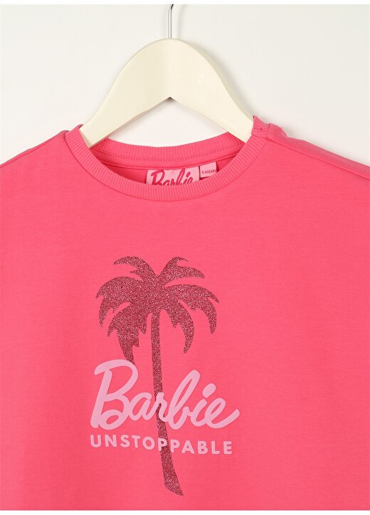 Barbie Fuşya Kız Çocuk Bisiklet Yaka Kısa Kollu Baskılı T-Shirt 23SSB-65 3
